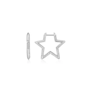 Silver Star-Shaped Pavé Hoop Earrings