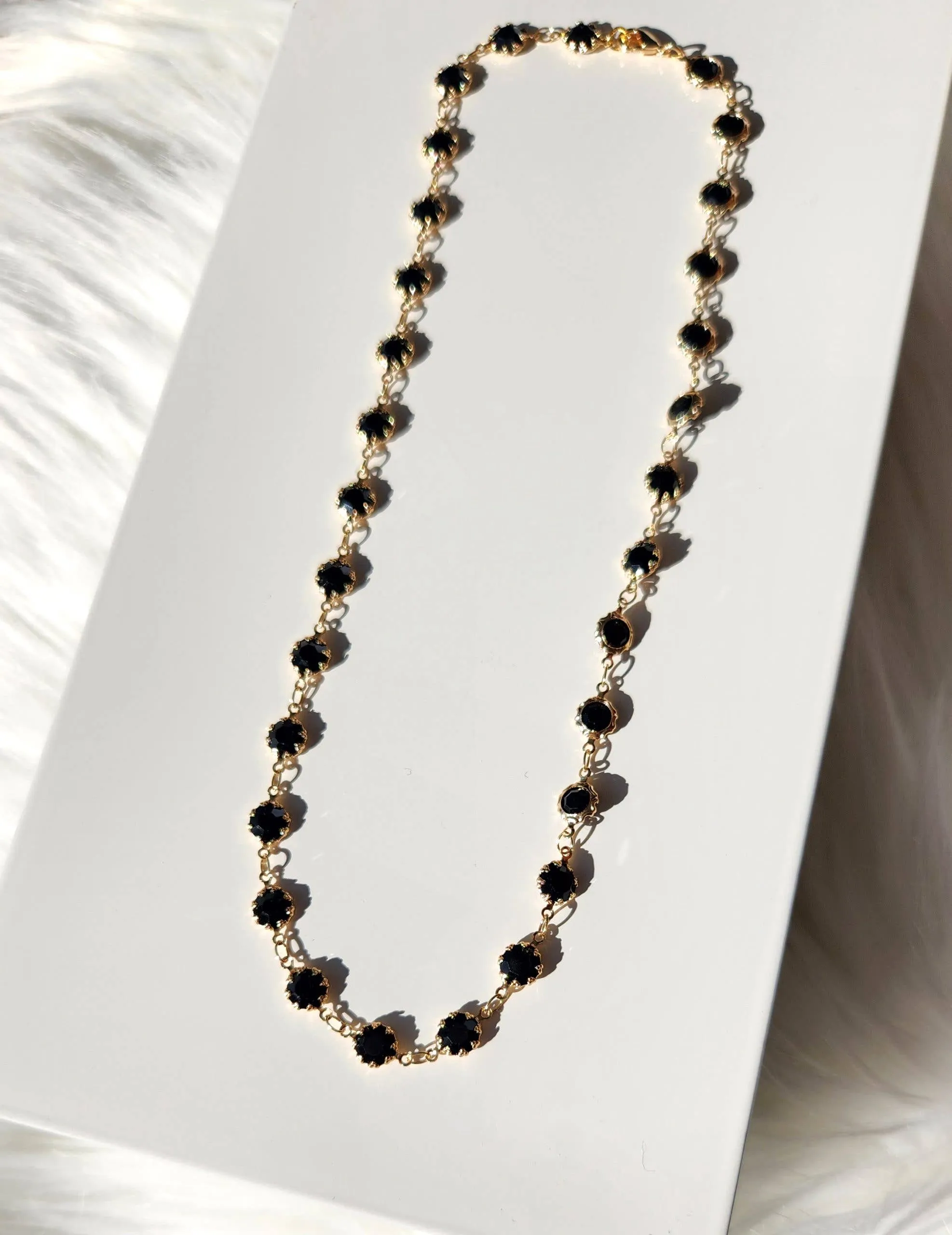 Soft Goth Black Crystal Coin Chain