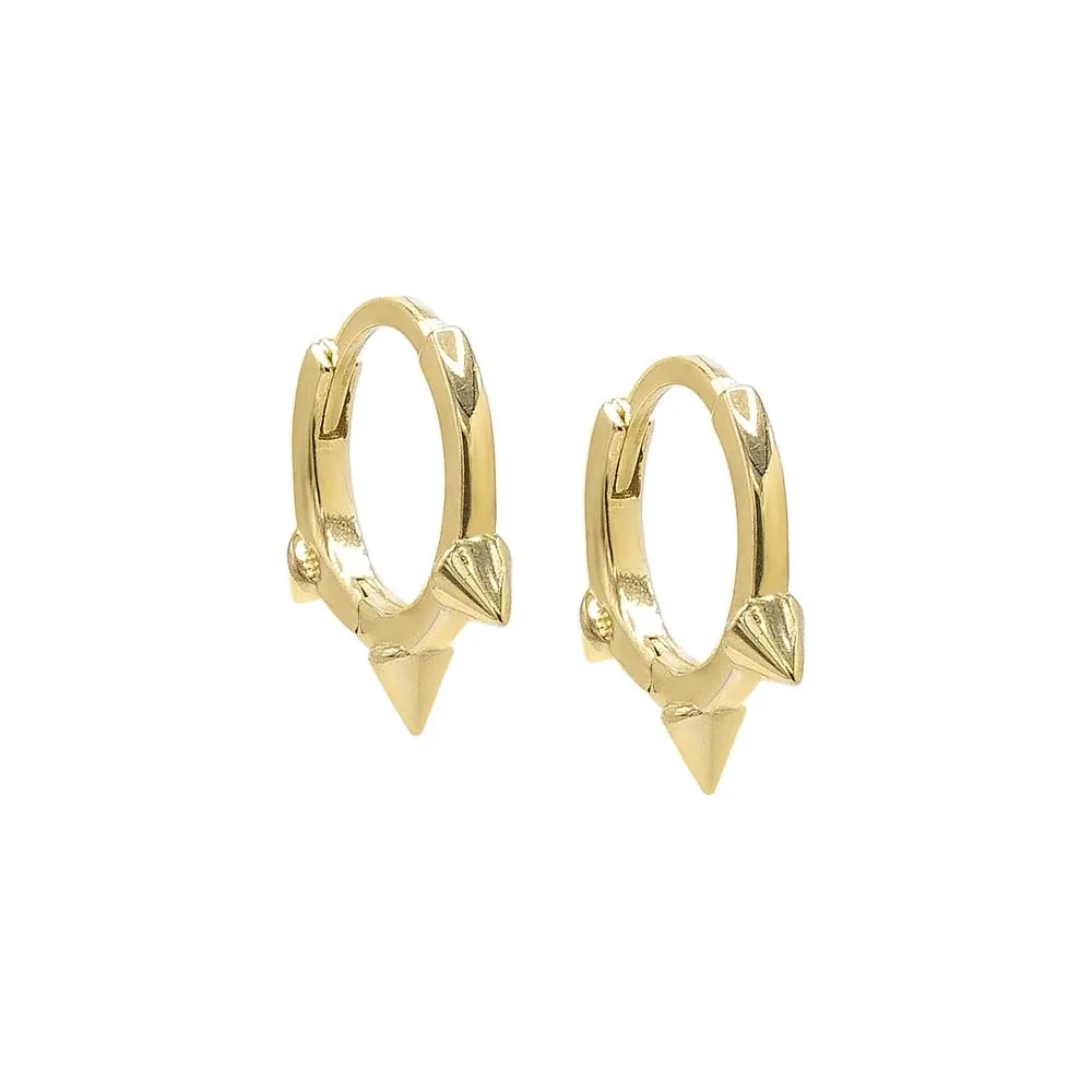 Solid Triple Spike Huggie Earring 14K