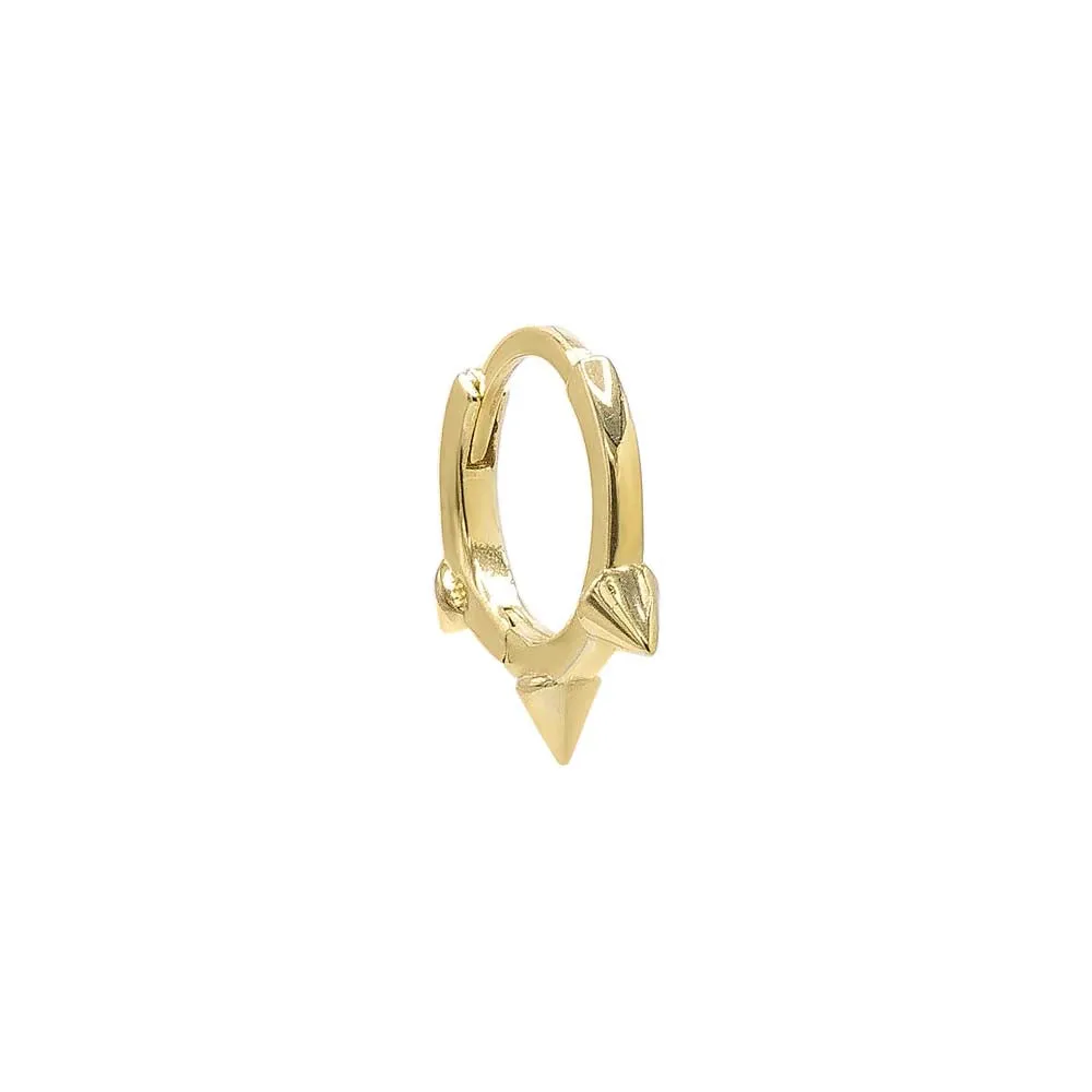 Solid Triple Spike Huggie Earring 14K