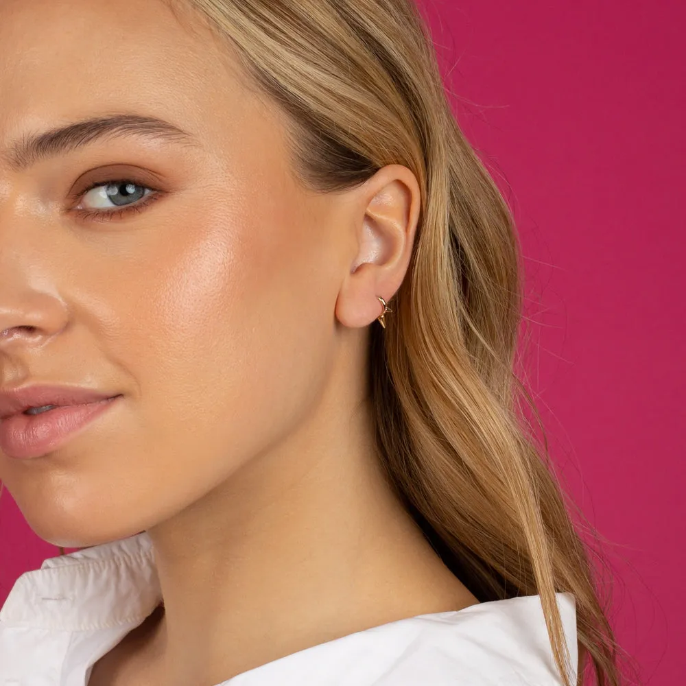 Solid Triple Spike Huggie Earring 14K