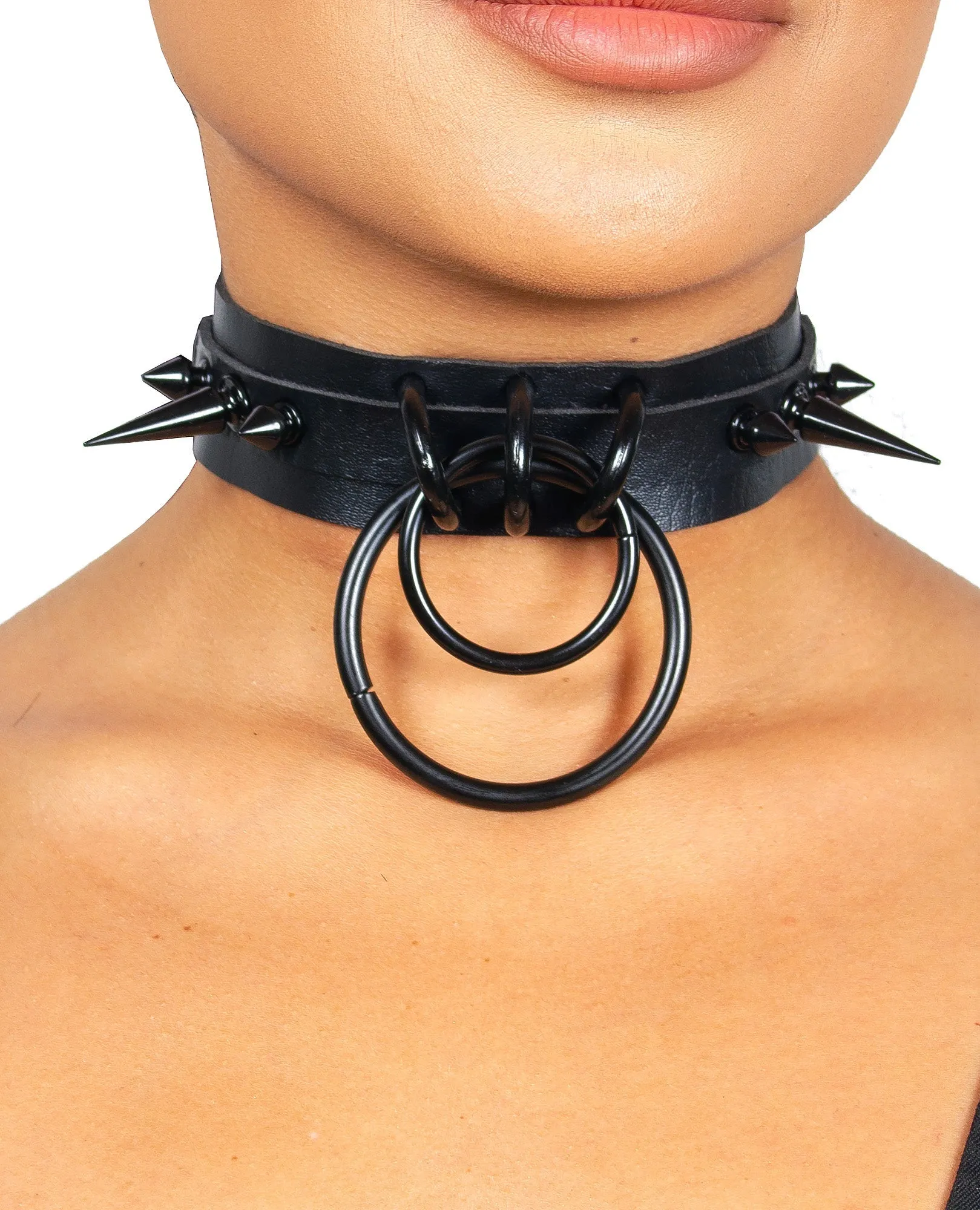 Spiked Double Ring Collar - Black