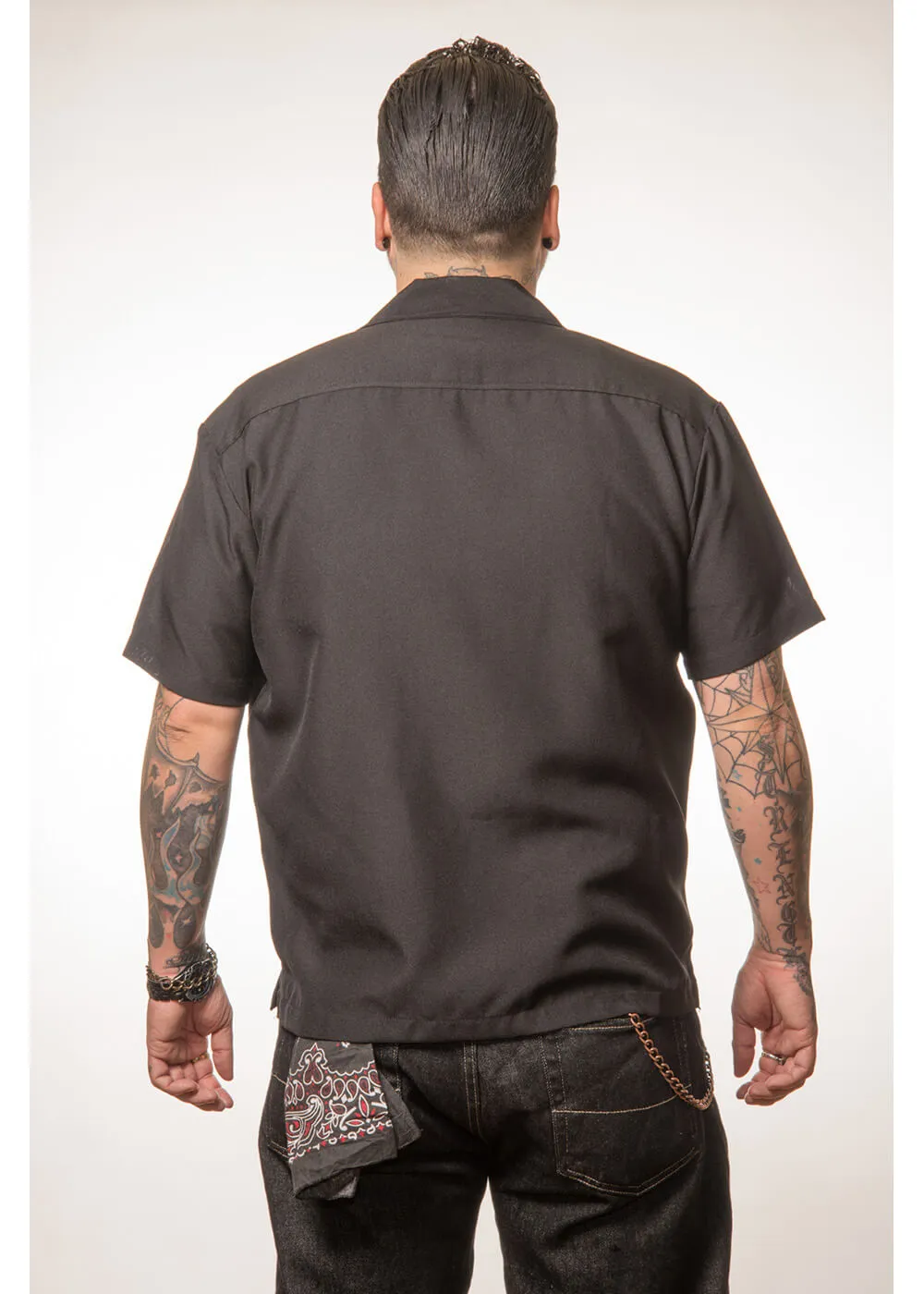 Steady Clothing Mens Leopard Panel Button Up Shirt Black