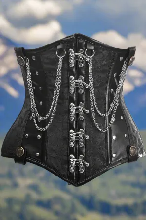 Steel Boned Under Bust Corset with Chains and Clasps in Black or Brown