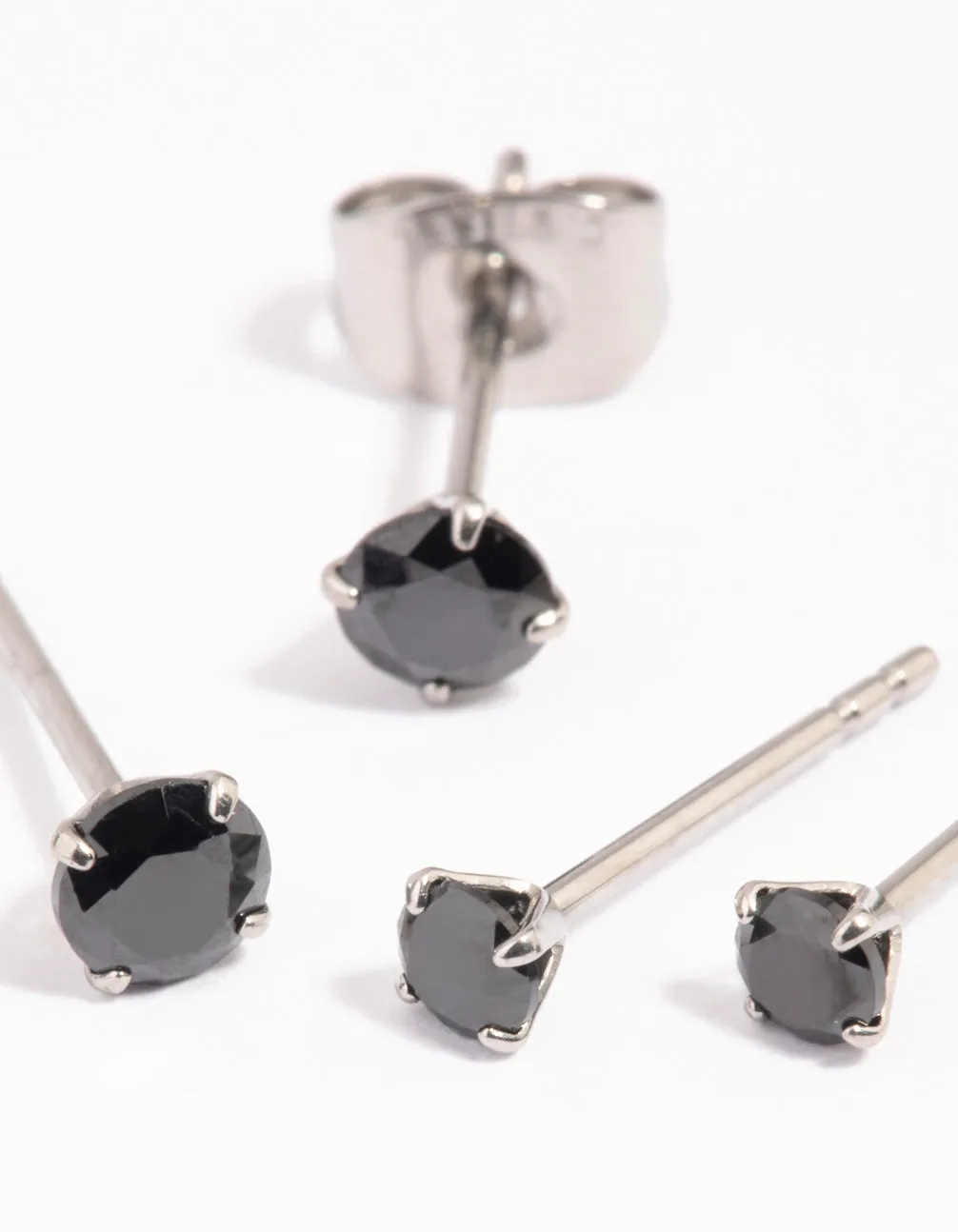 Surgical Steel Graduating Black Cubic Zirconia Stud Earrings 2-Pack