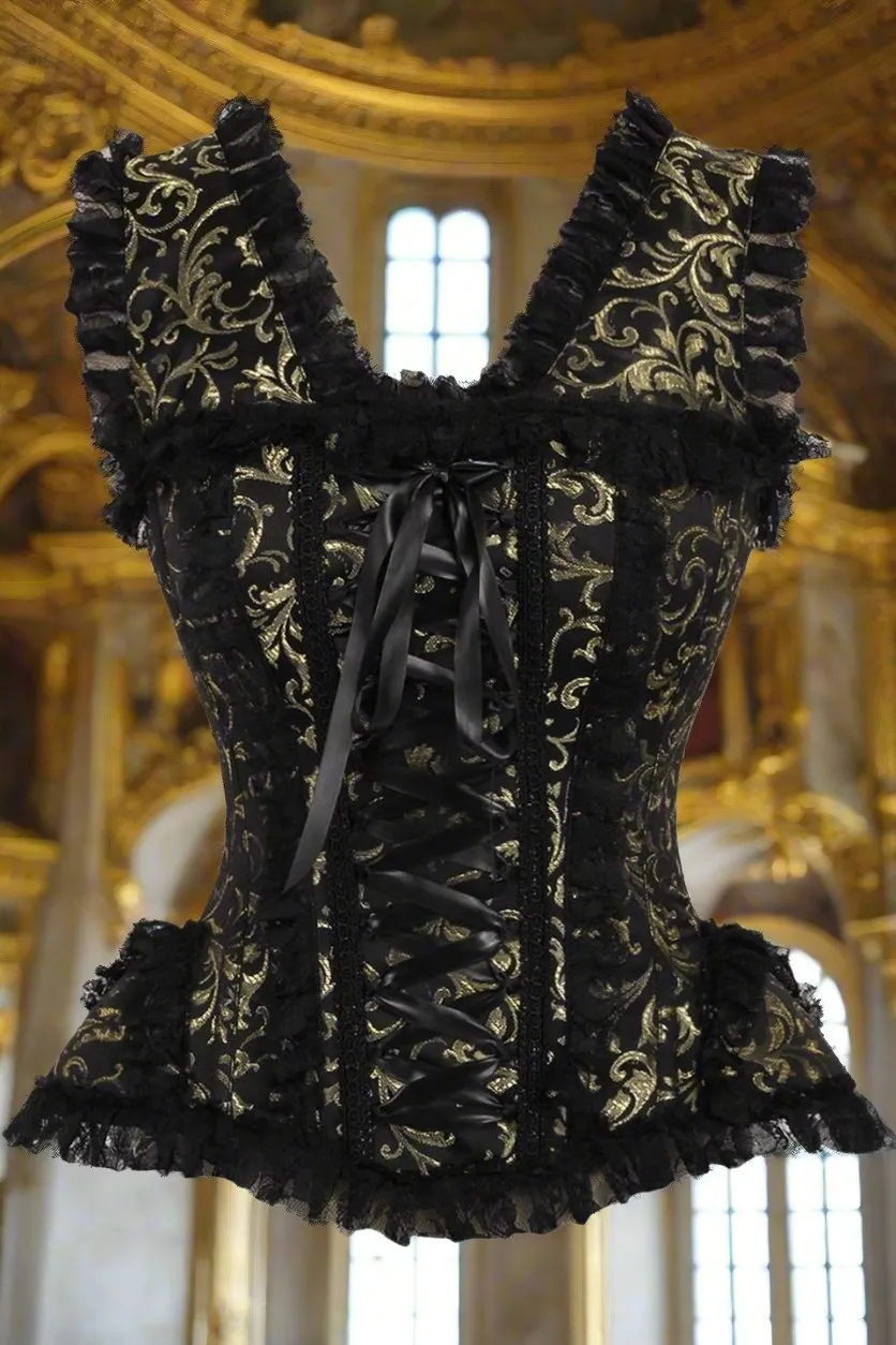 Swirl Brocade and Lace Steel Boned Corset