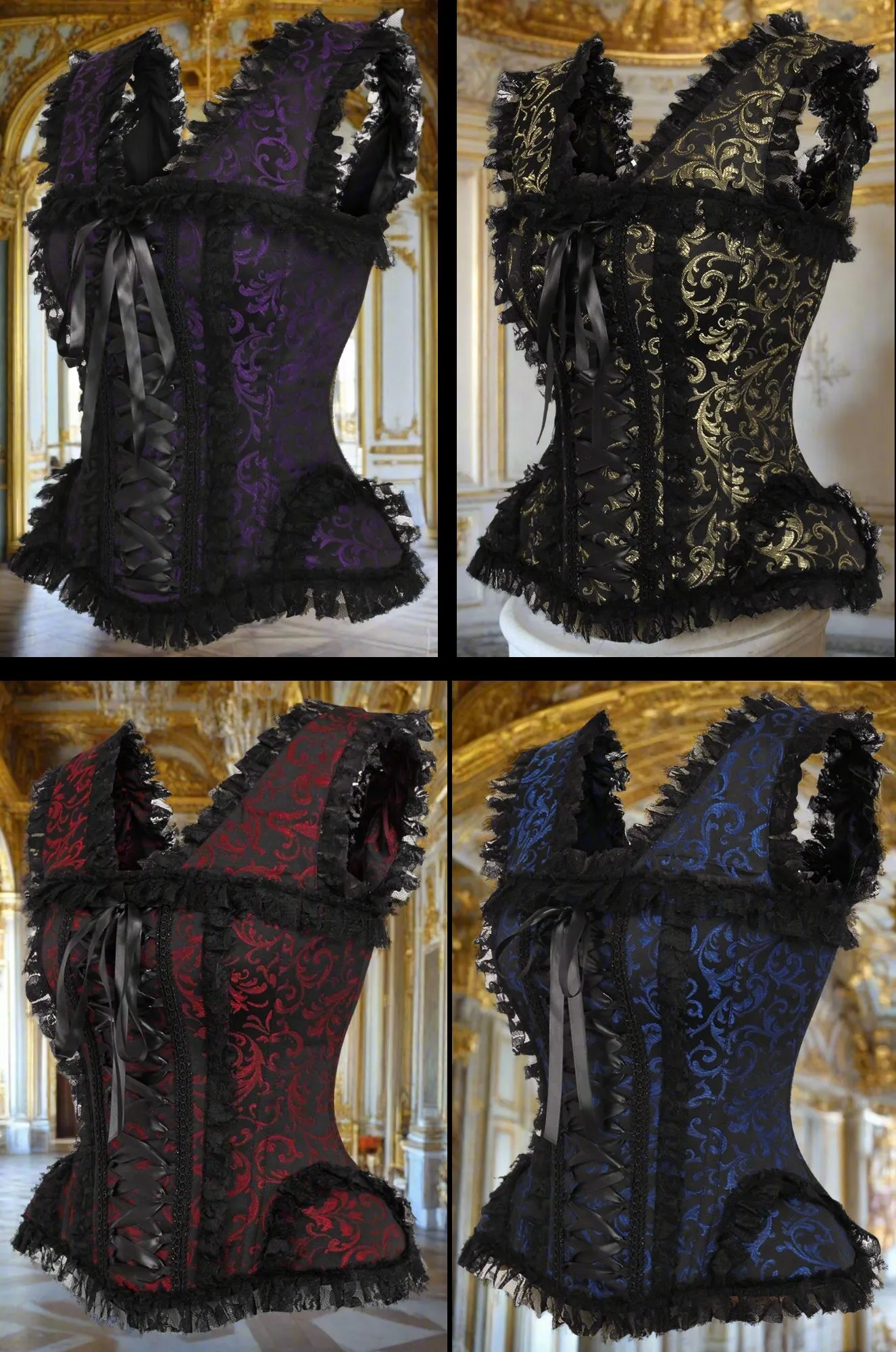 Swirl Brocade and Lace Steel Boned Corset