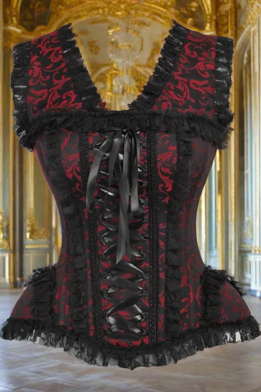 Swirl Brocade and Lace Steel Boned Corset
