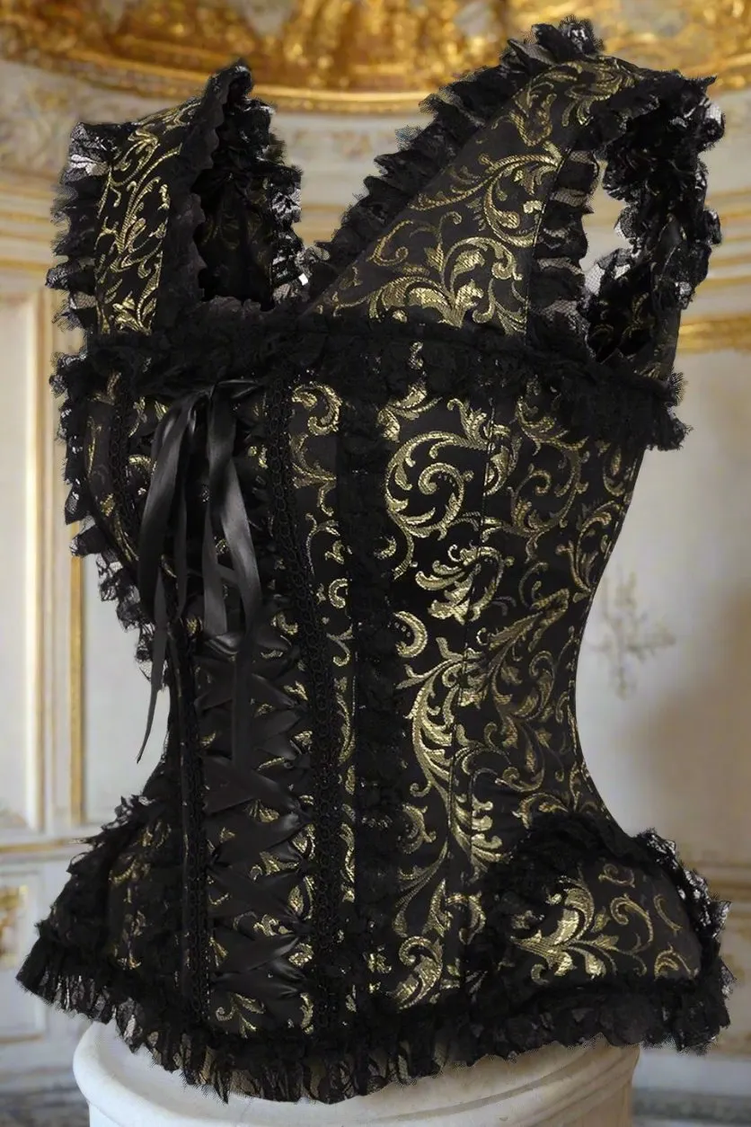 Swirl Brocade and Lace Steel Boned Corset