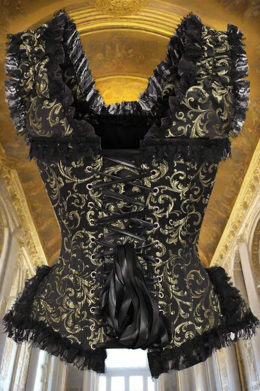 Swirl Brocade and Lace Steel Boned Corset