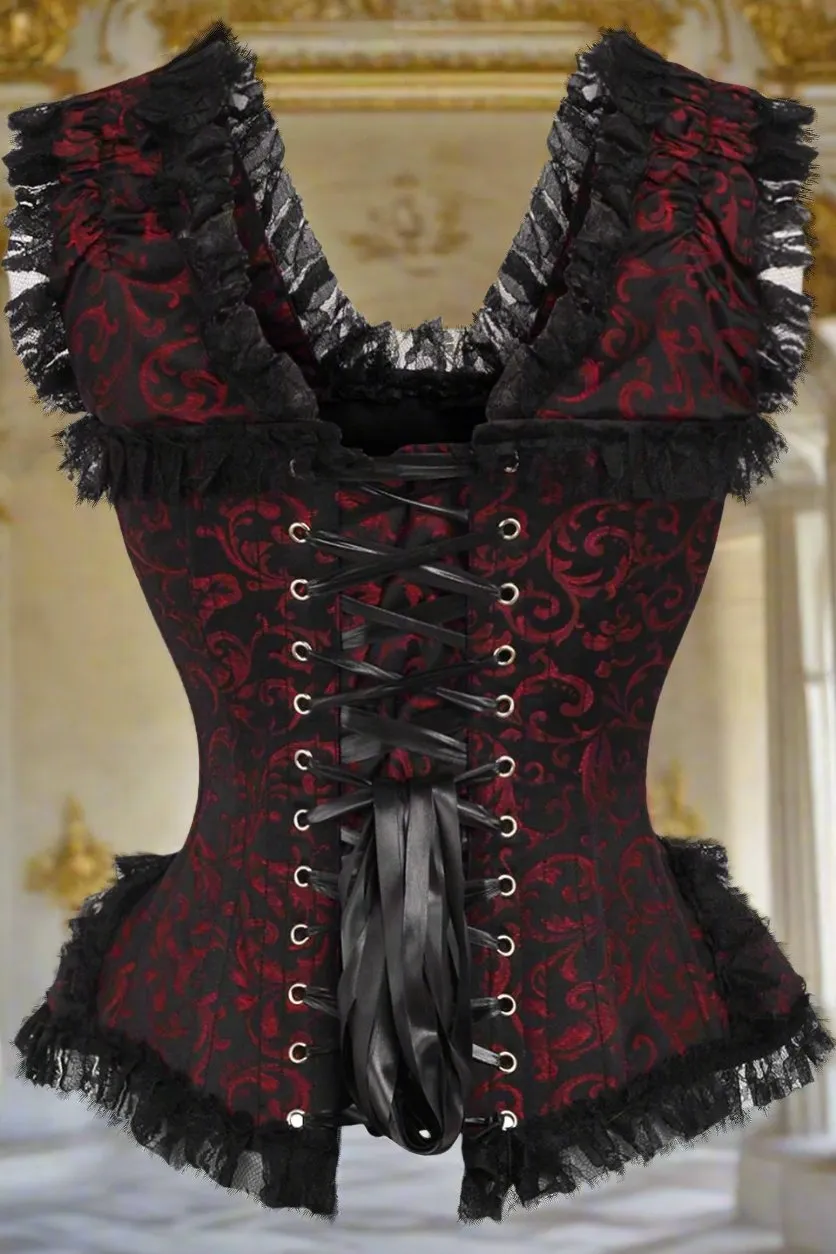 Swirl Brocade and Lace Steel Boned Corset