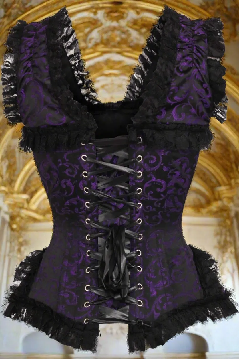 Swirl Brocade and Lace Steel Boned Corset