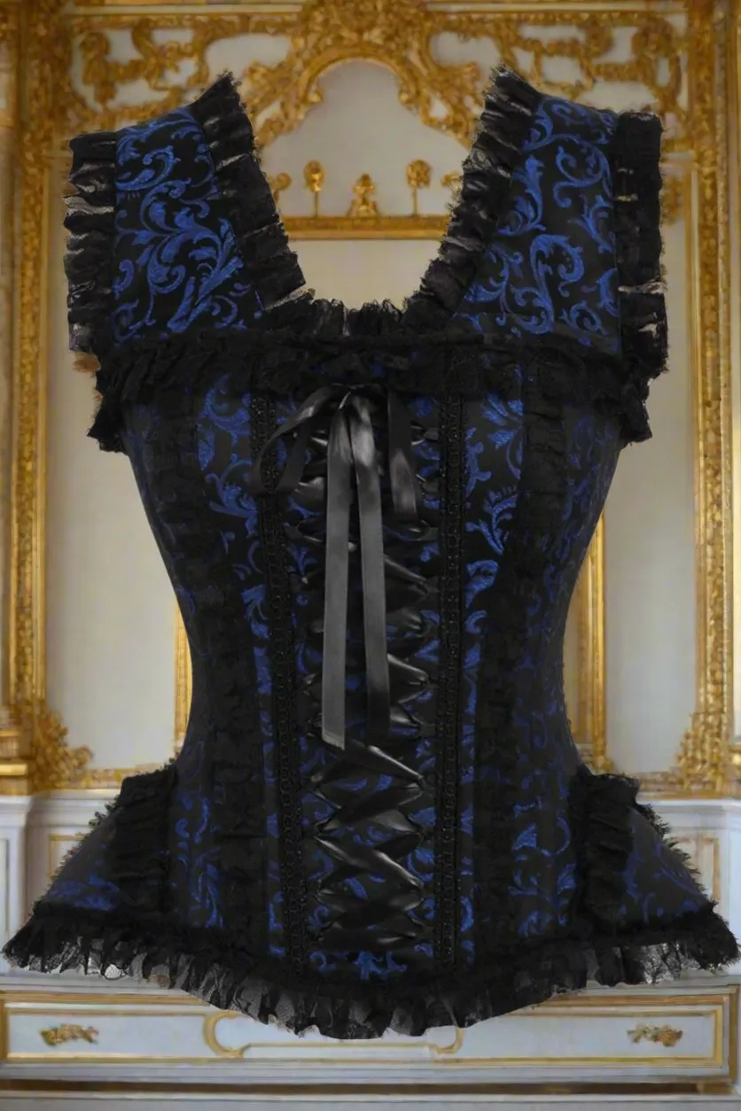 Swirl Brocade and Lace Steel Boned Corset
