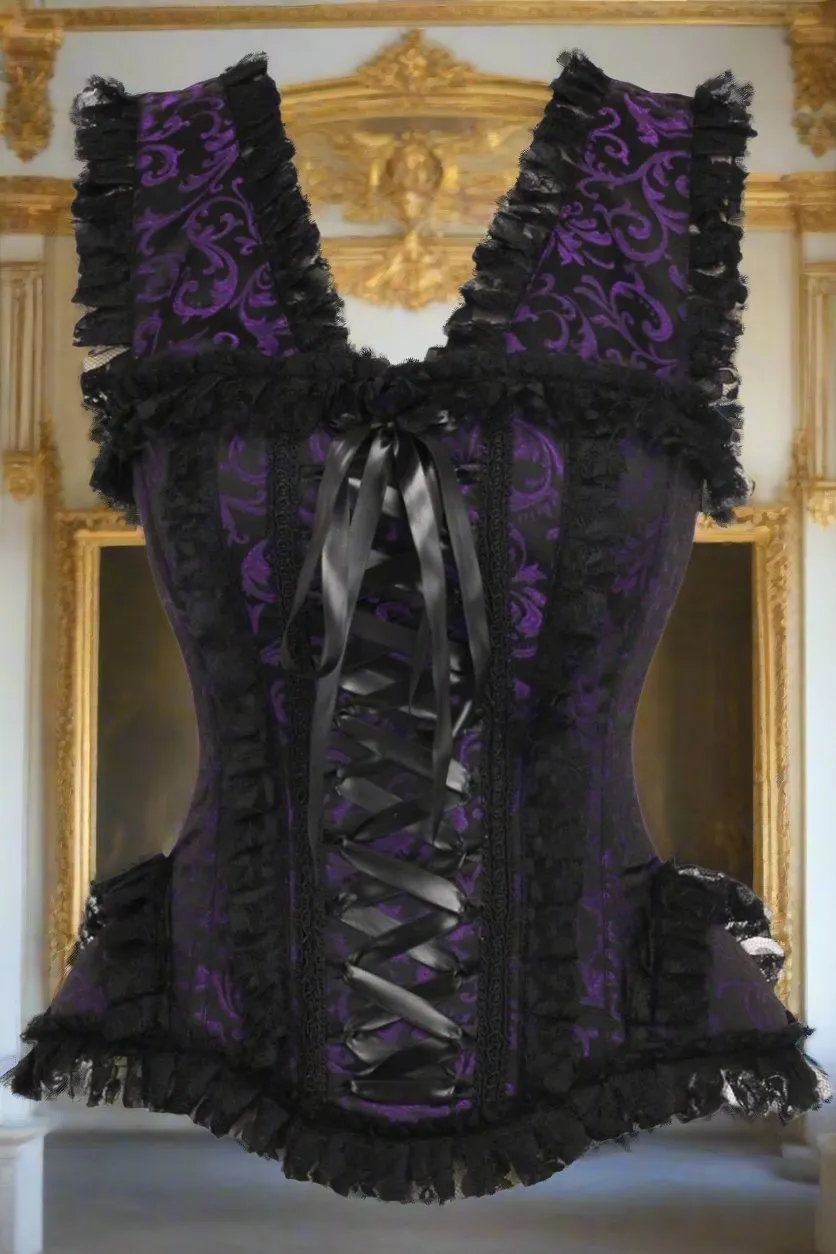 Swirl Brocade and Lace Steel Boned Corset