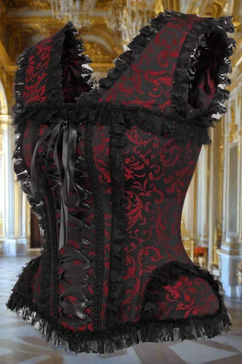 Swirl Brocade and Lace Steel Boned Corset