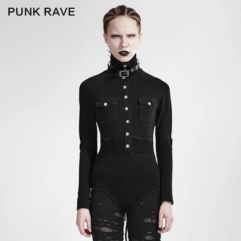 T-434 Military Nylon Retro Buttons Jumpsuits Combat Leather Punk Shirts
