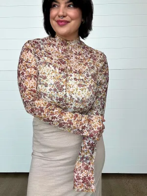 The Chelsey Floral Mock Neck Mesh Top