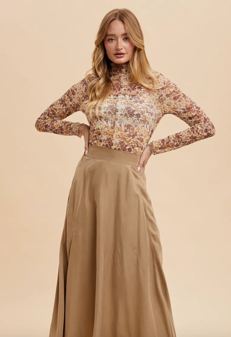 The Chelsey Floral Mock Neck Mesh Top