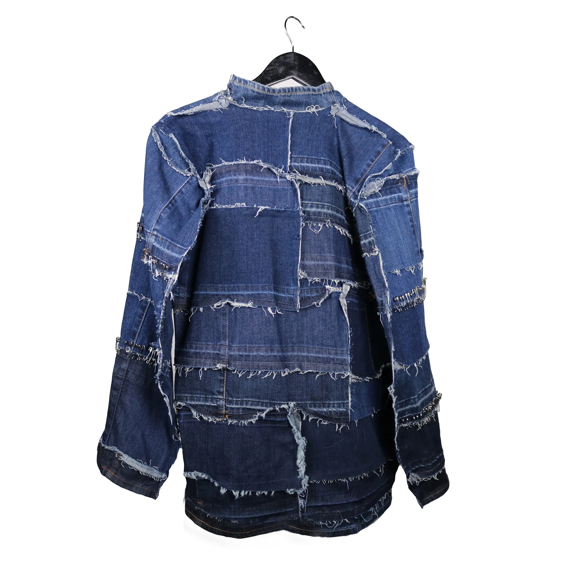 The Sharpest Lives - Upcycled Denim Jacket with Safety Pin Sleeves