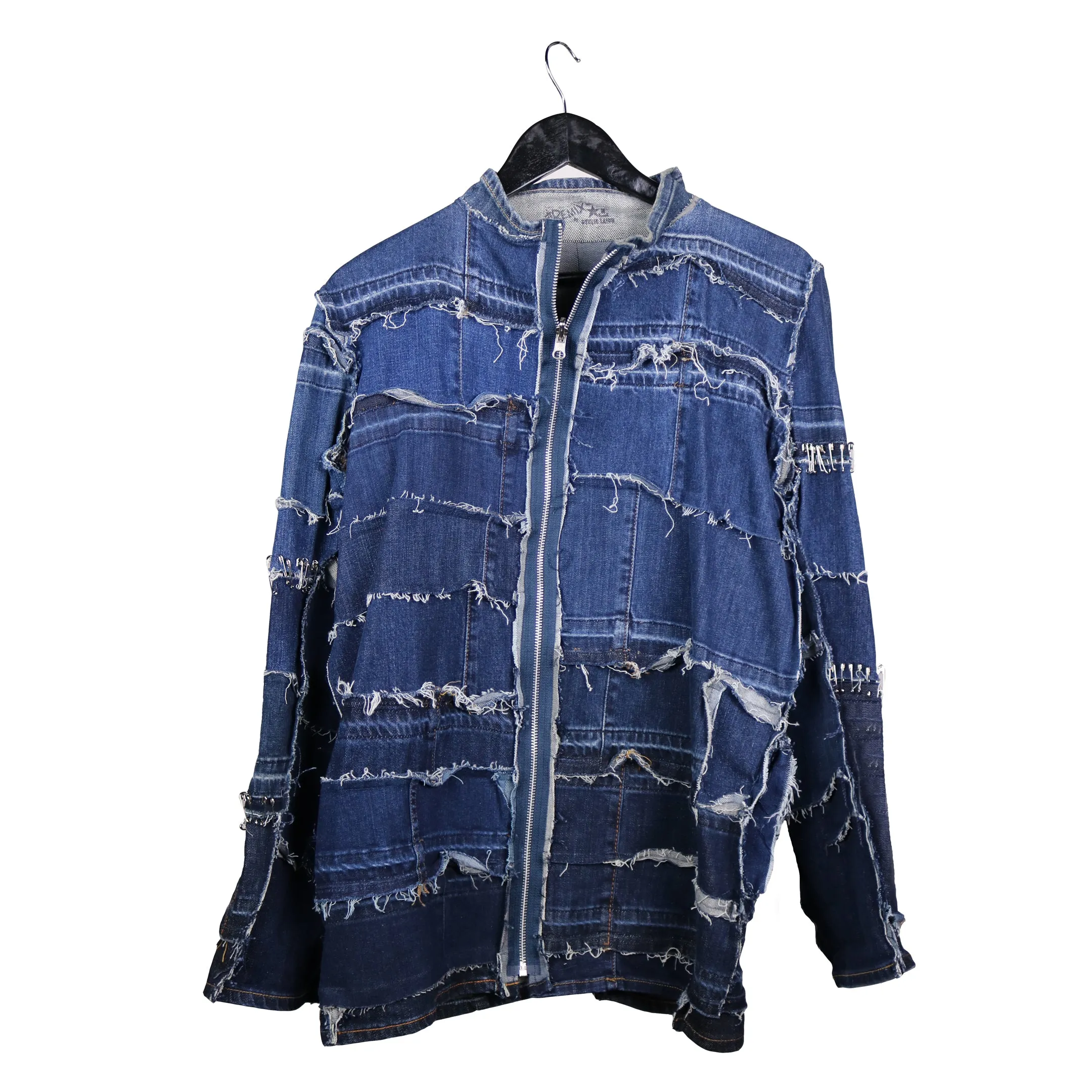 The Sharpest Lives - Upcycled Denim Jacket with Safety Pin Sleeves