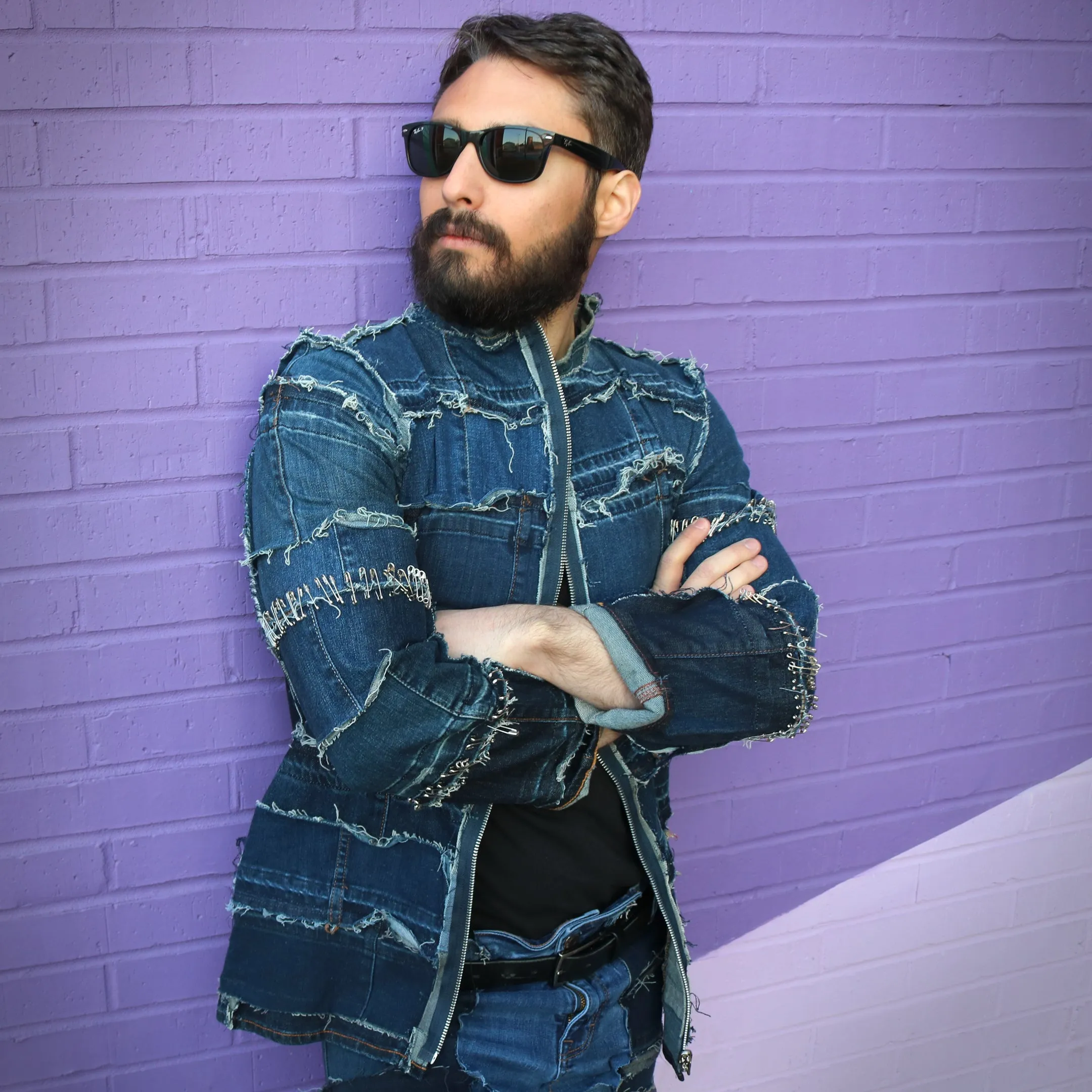 The Sharpest Lives - Upcycled Denim Jacket with Safety Pin Sleeves