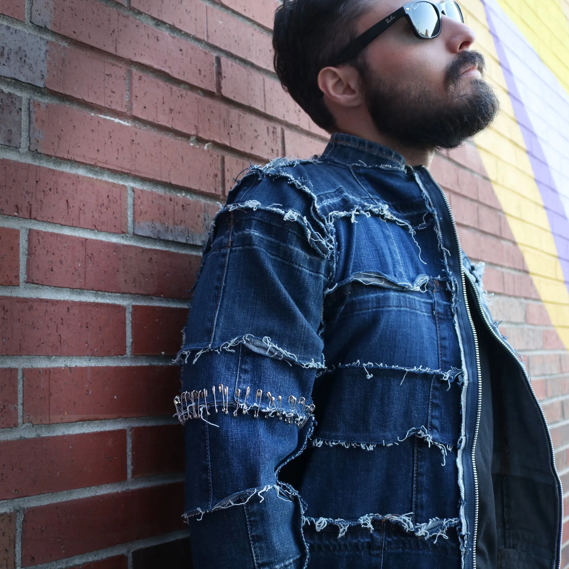 The Sharpest Lives - Upcycled Denim Jacket with Safety Pin Sleeves