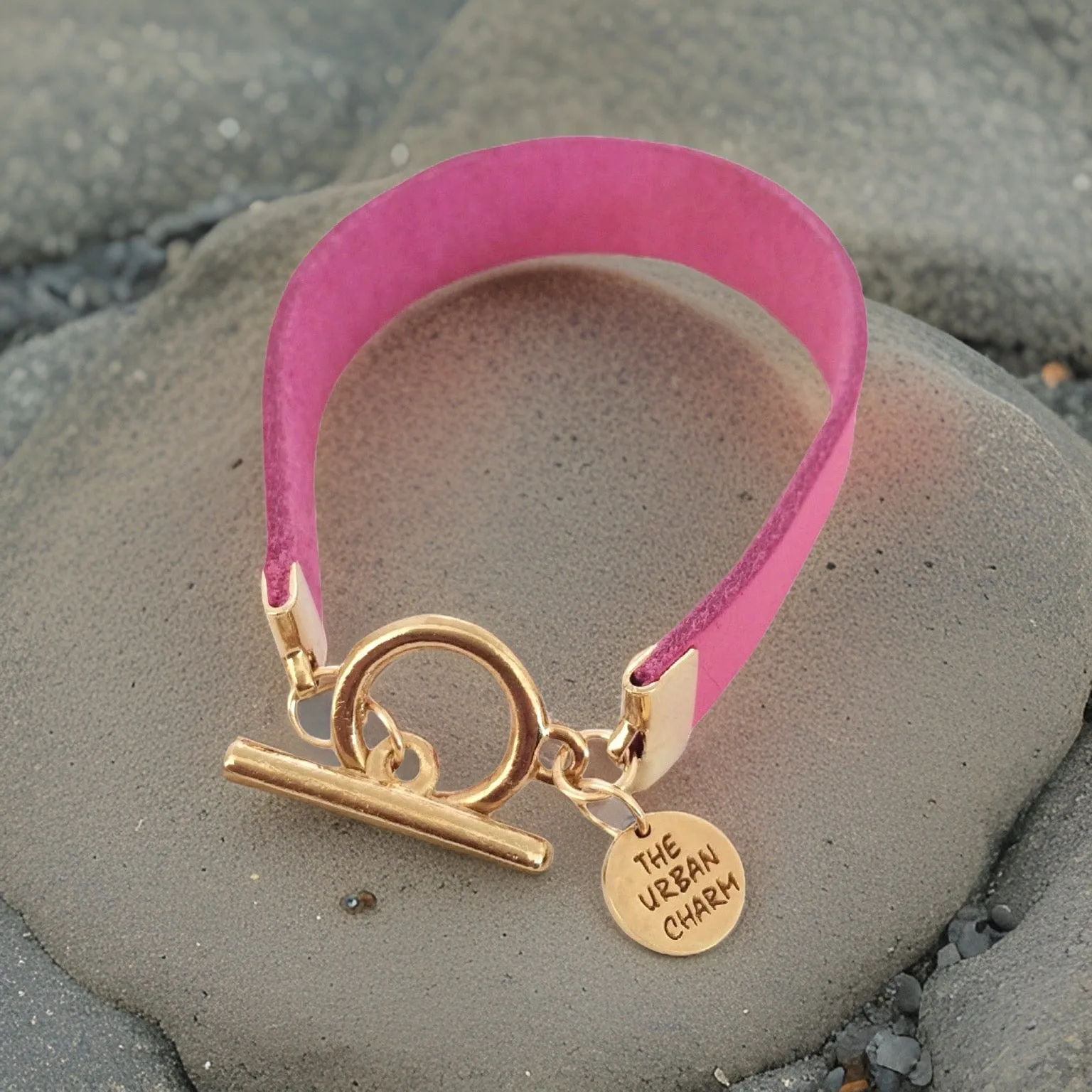 The Urban Charm Pink Leather Color Band Bracelet
