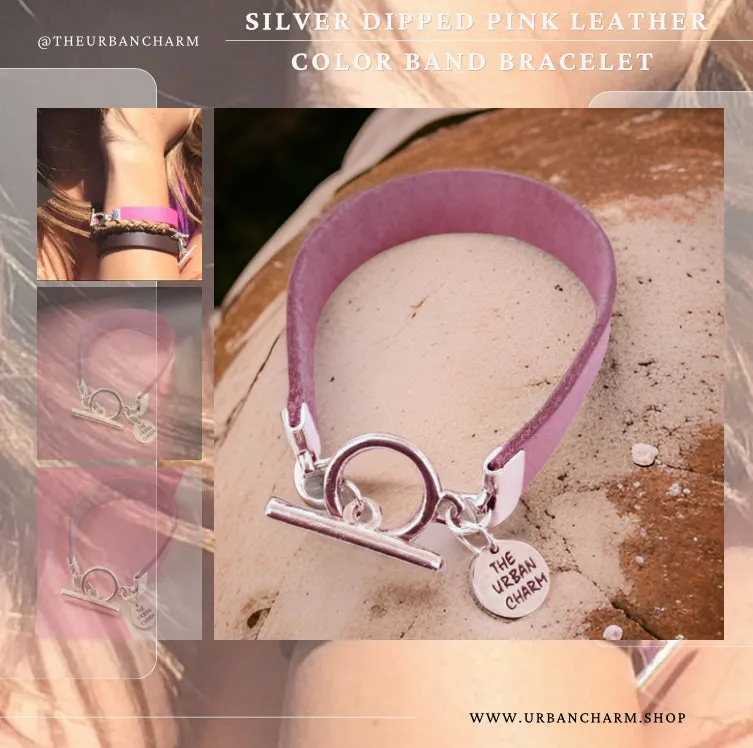The Urban Charm Pink Leather Color Band Bracelet