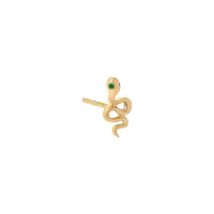 Tiny Emerald Snake Stud Earring 14K