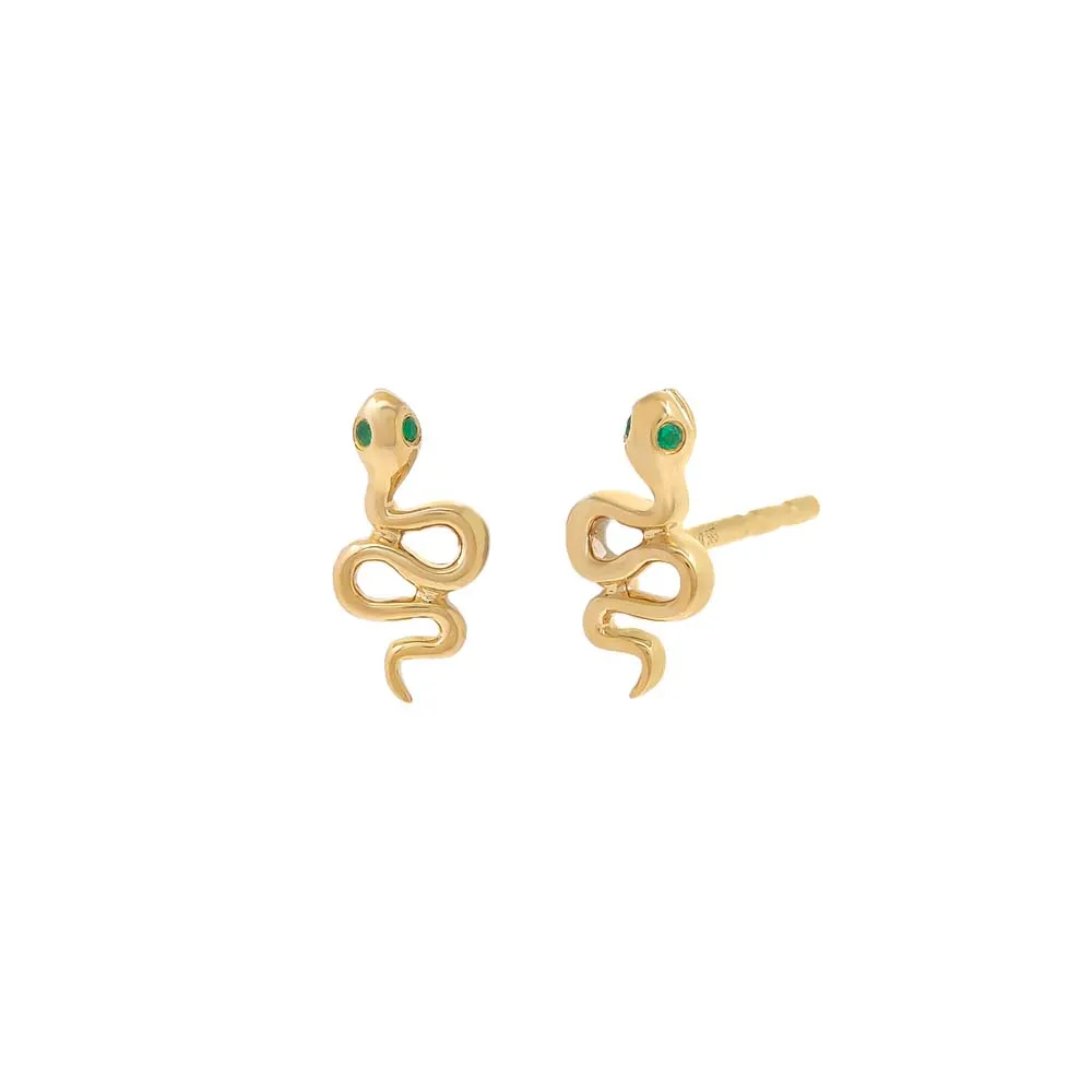 Tiny Emerald Snake Stud Earring 14K