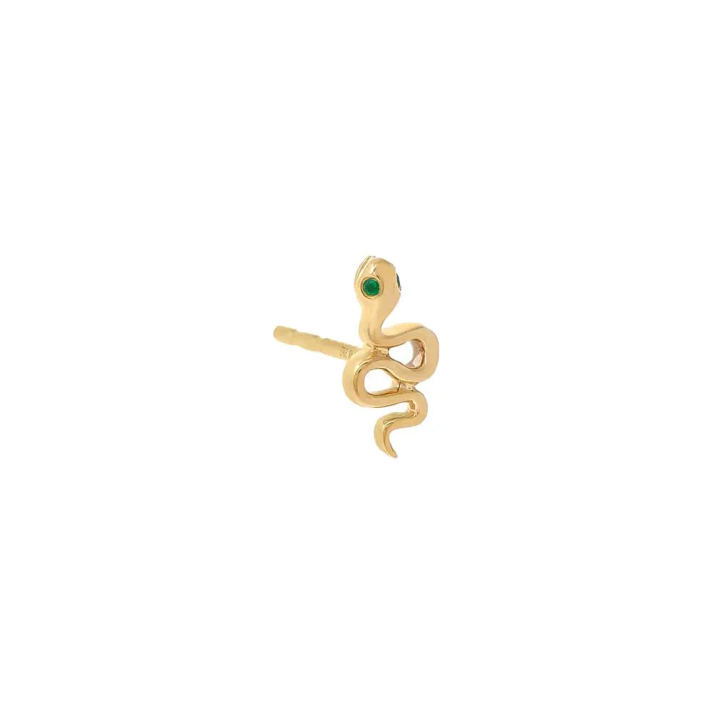 Tiny Emerald Snake Stud Earring 14K