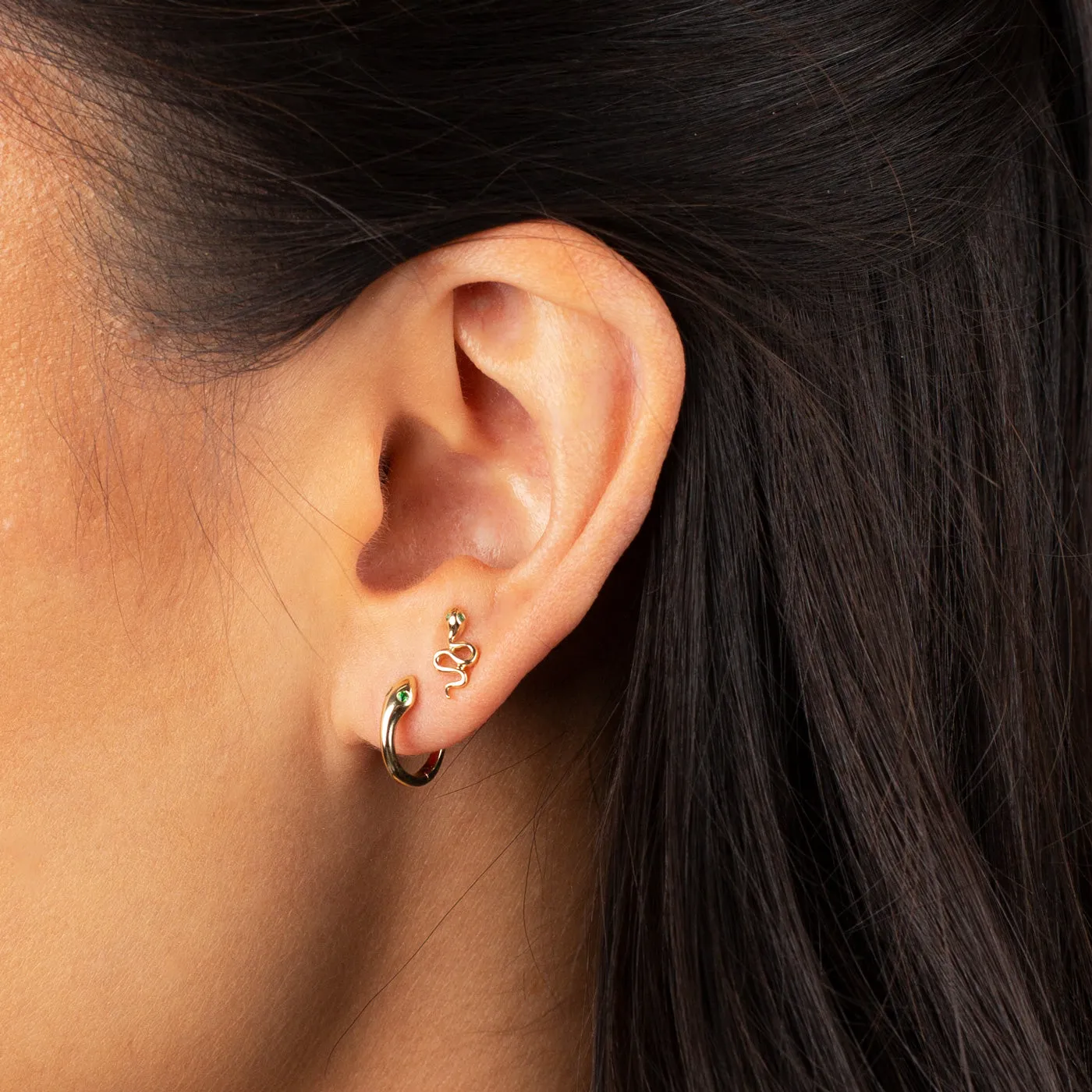 Tiny Emerald Snake Stud Earring 14K