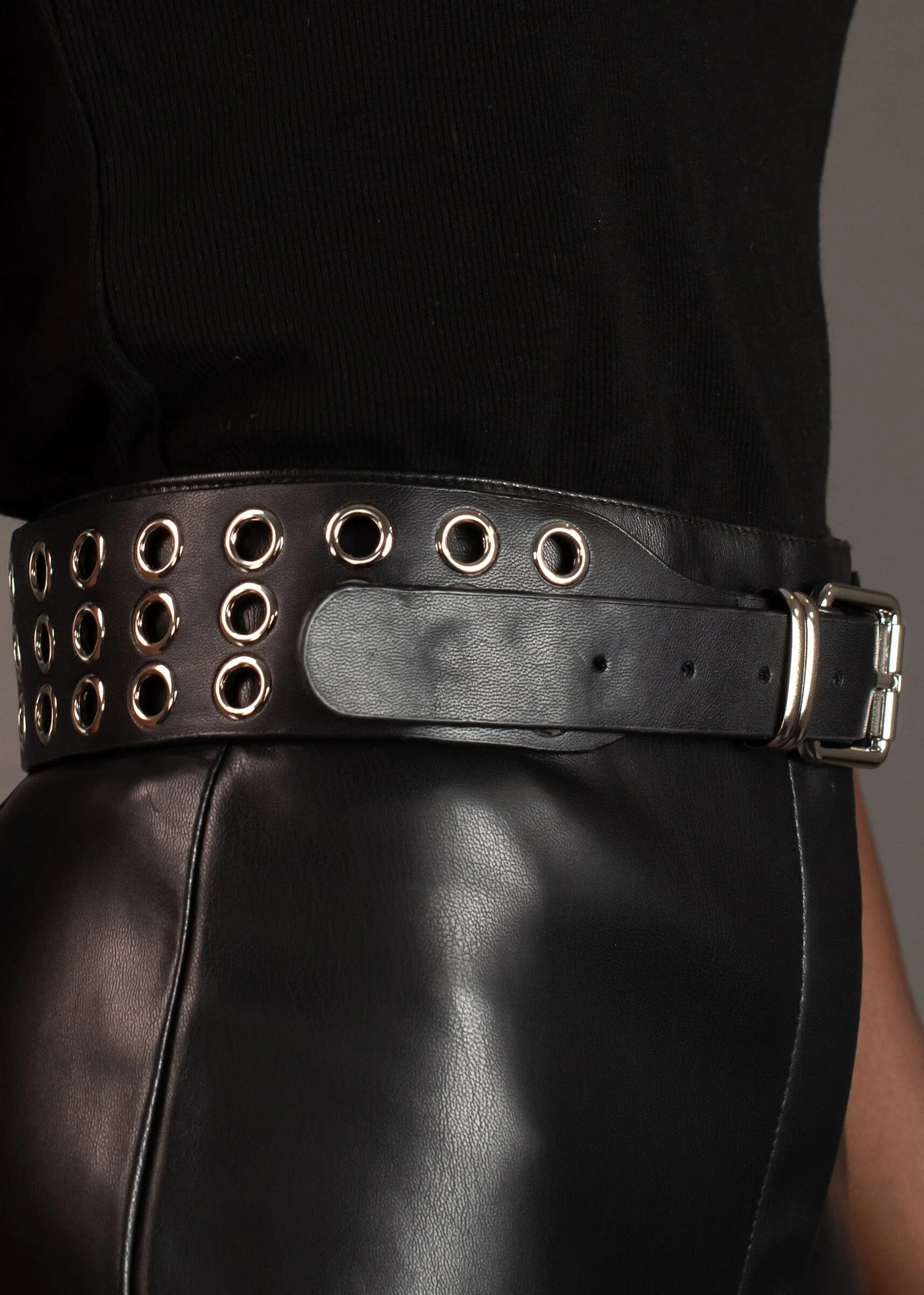 Triple Rivet Vegan Leather Belt