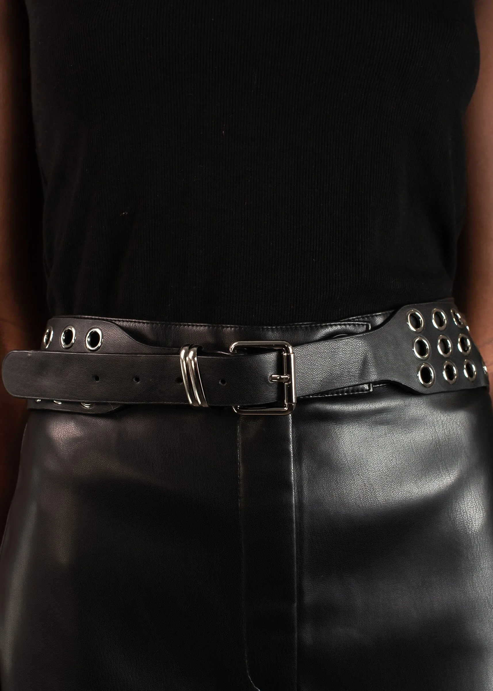 Triple Rivet Vegan Leather Belt