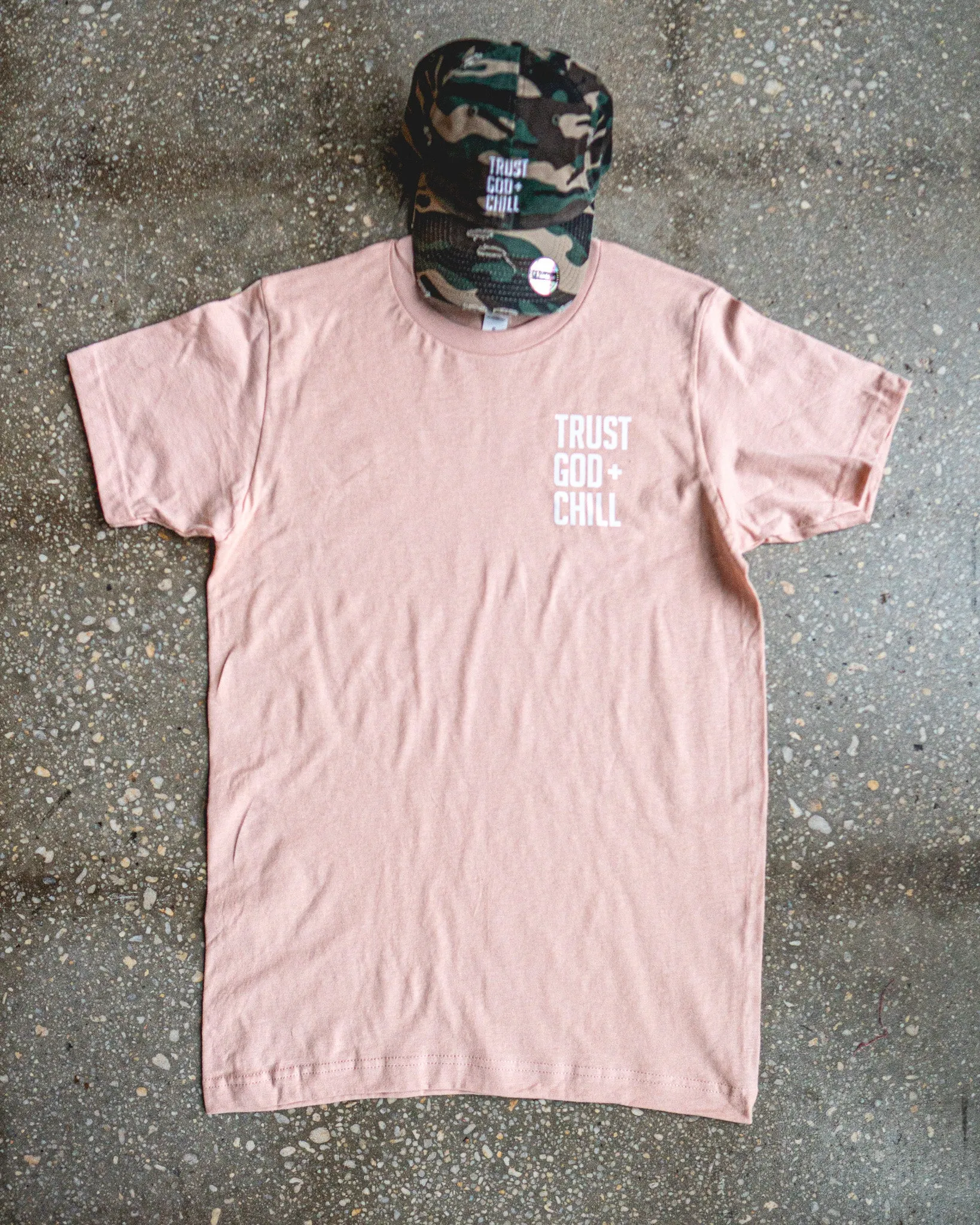 Trust God   Chill Pocket Adult Box T-Shirt & Camo Distressed Hat Bundle