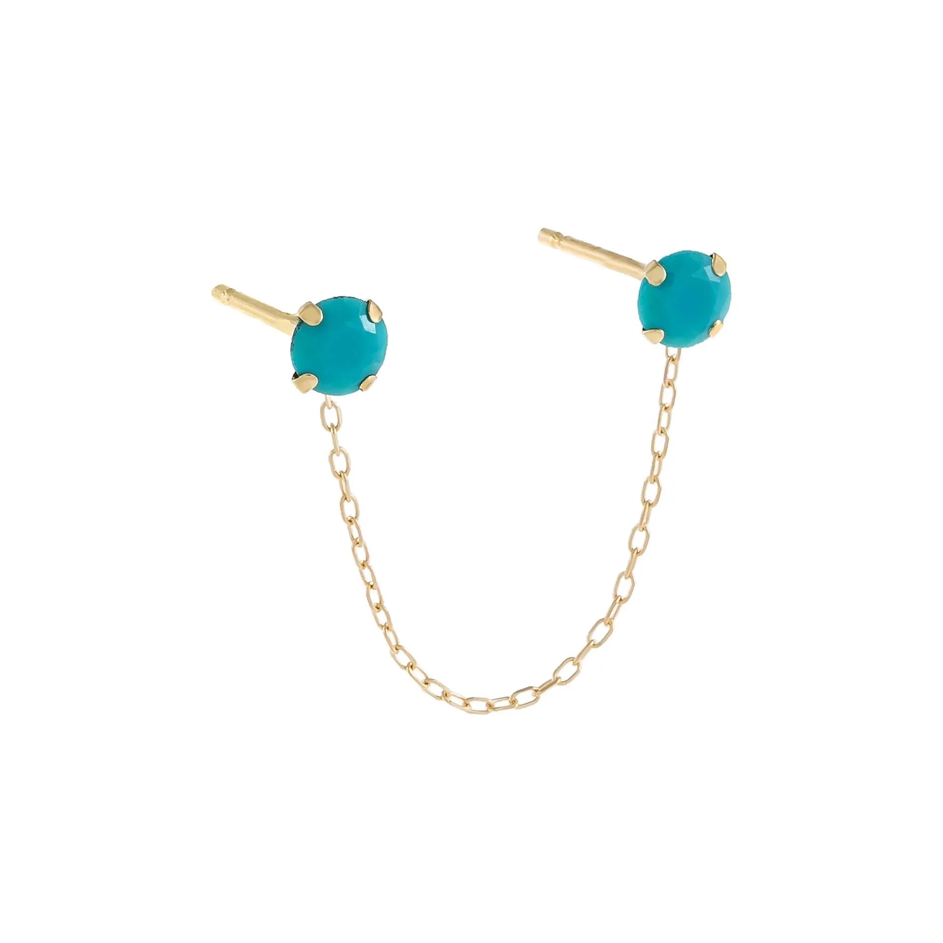 Turquoise Stone Double Chain Stud Earring 14K
