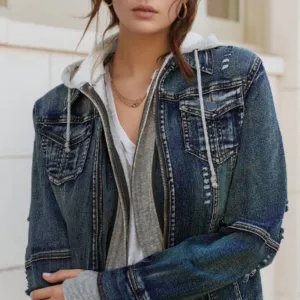 Two-Piece Hooded Zip-Up Denim Jacket