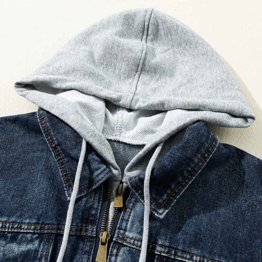 Two-Piece Hooded Zip-Up Denim Jacket