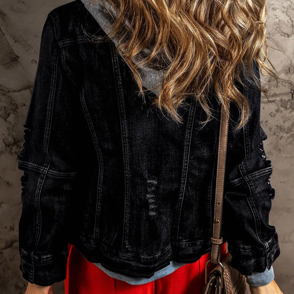 Two-Piece Hooded Zip-Up Denim Jacket