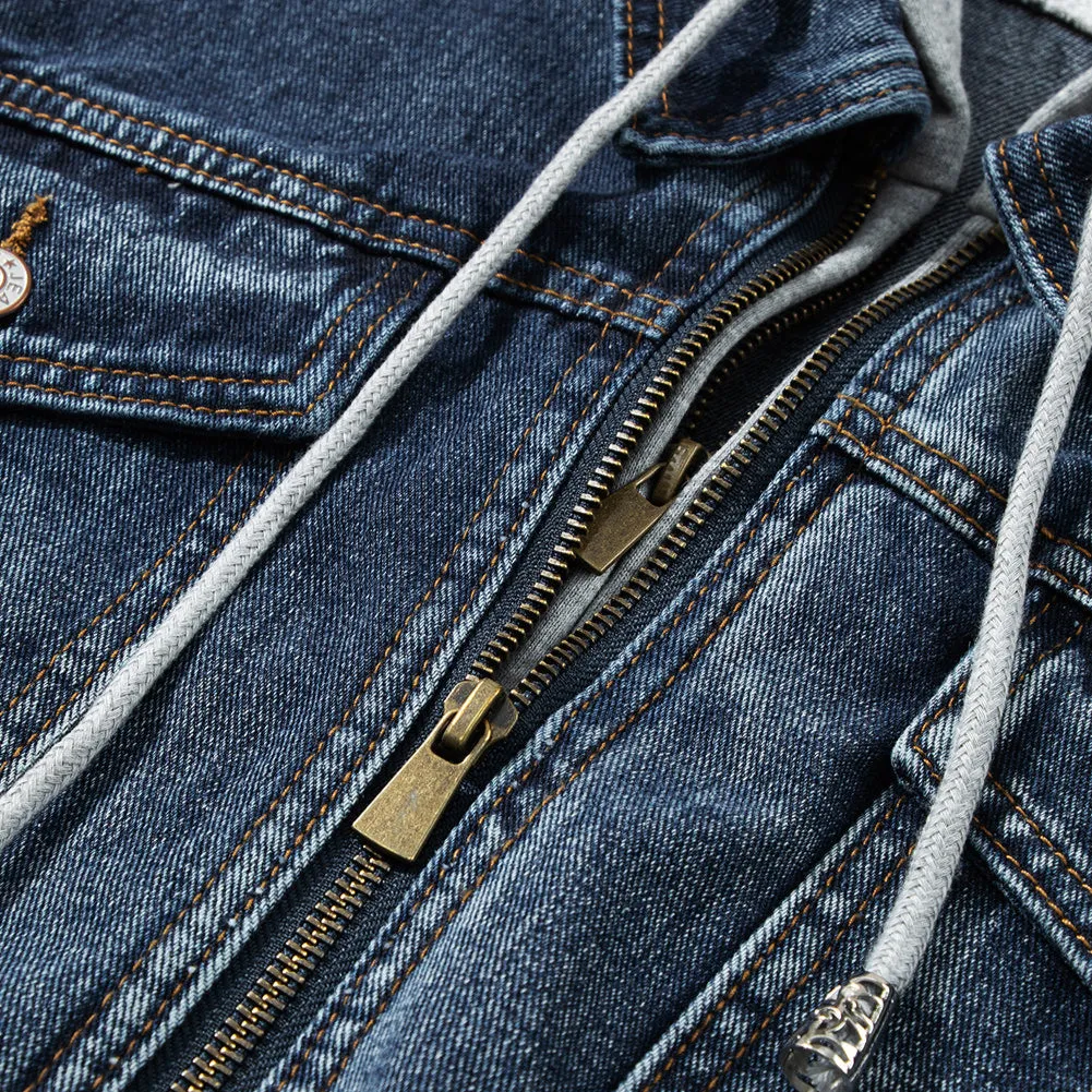 Two-Piece Hooded Zip-Up Denim Jacket