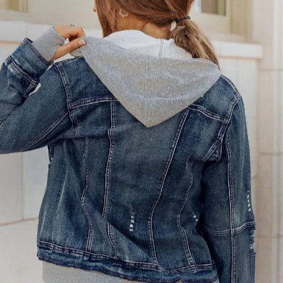 Two-Piece Hooded Zip-Up Denim Jacket