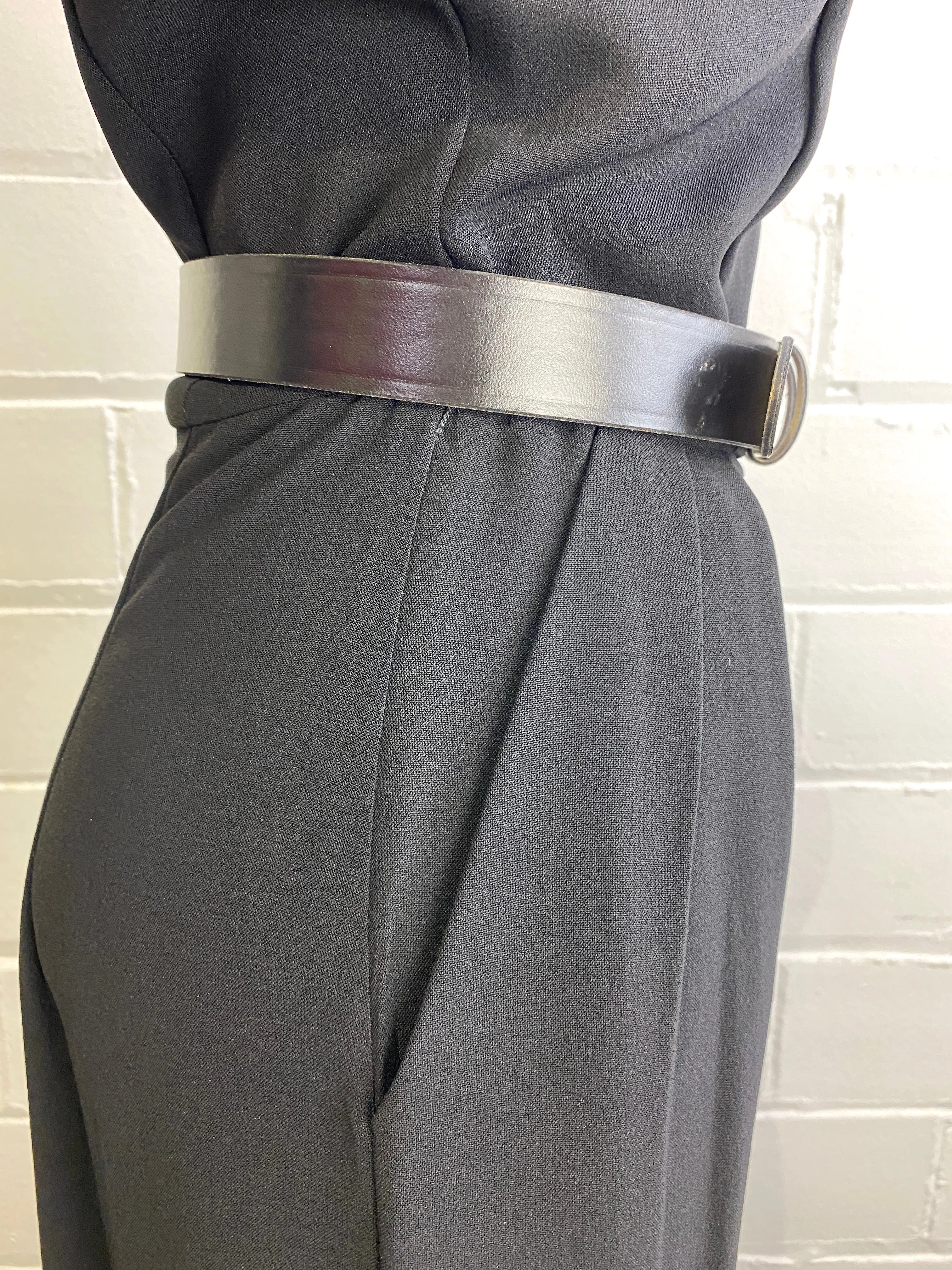 Vintage 1950s Minimalist Black Zip Day Dress, Small