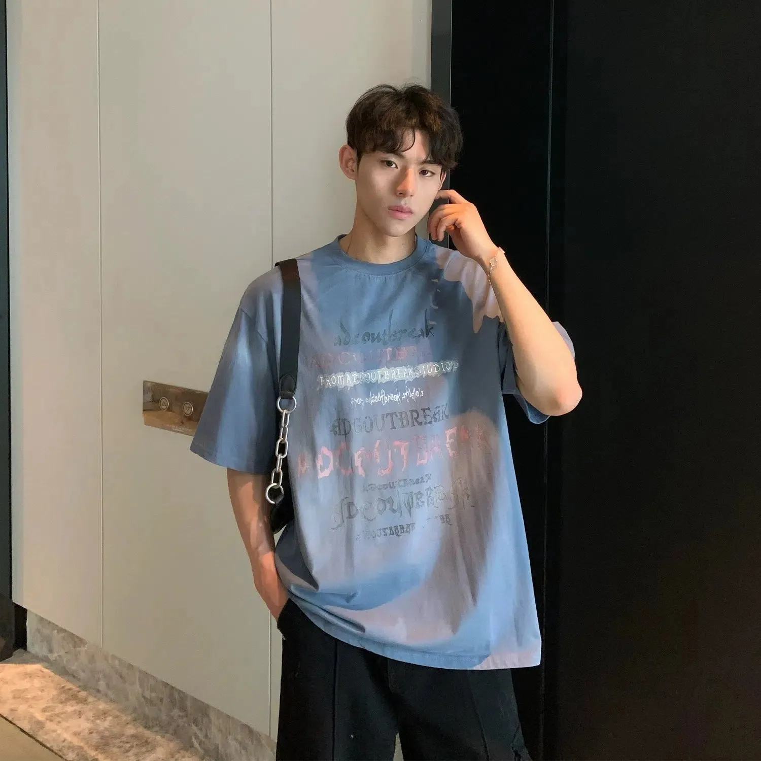 Washed Distressed Letter Print  T-shirt