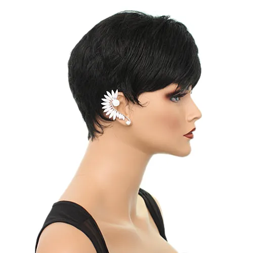 White Beaded Faceted Stud Cuff Earring