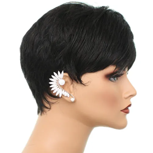 White Beaded Faceted Stud Cuff Earring