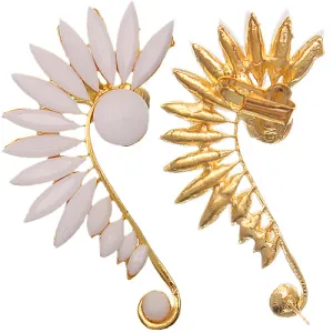 White Gold Beaded Faceted Stud Cuff Earring