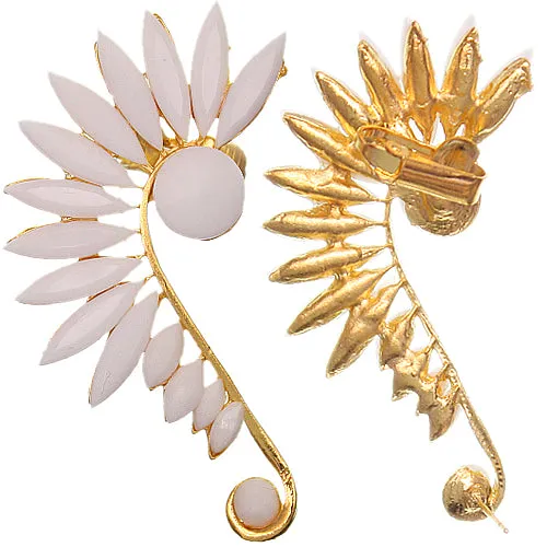White Gold Beaded Faceted Stud Cuff Earring