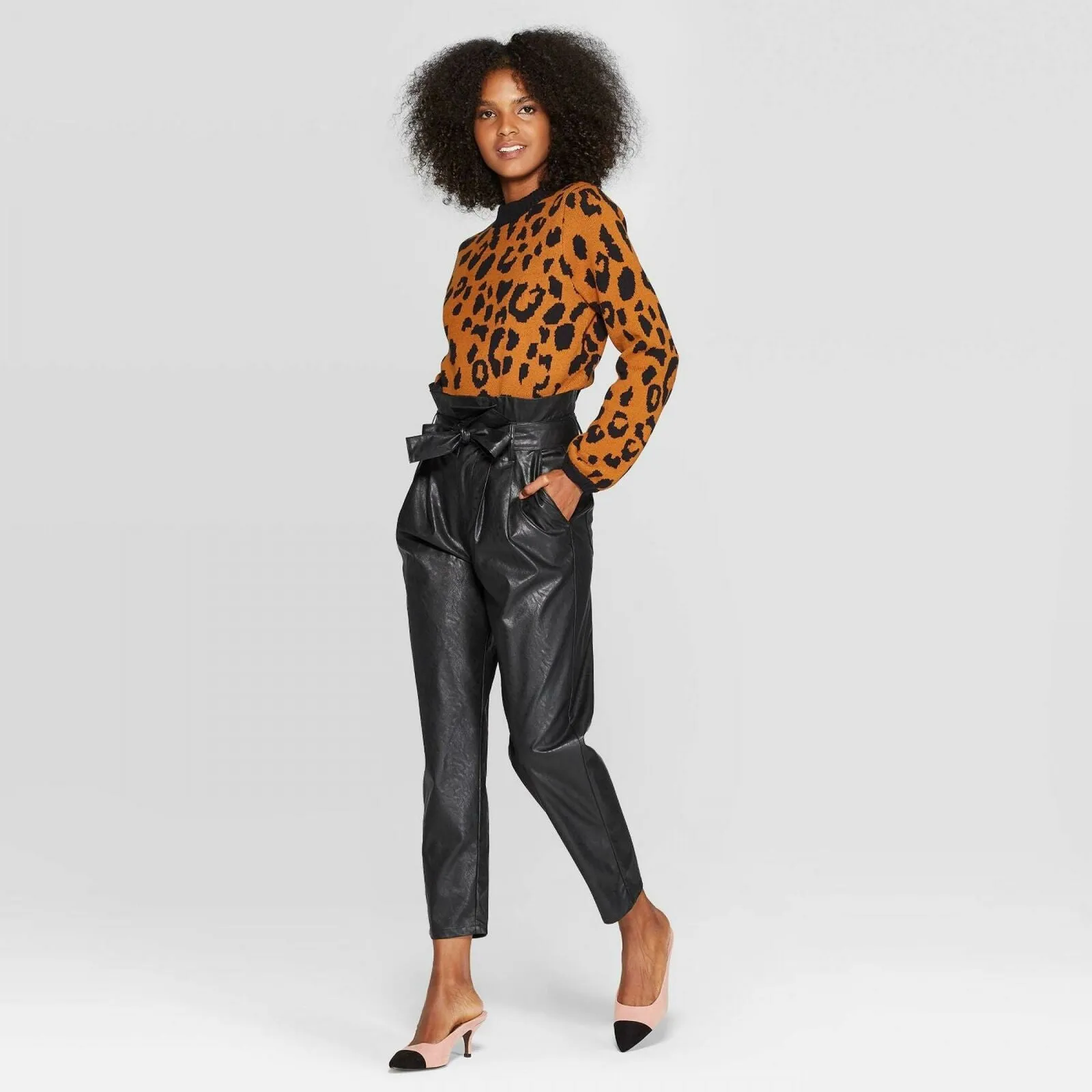 Who What Wear Women's Leopard Print Crewneck Pullover Sweater