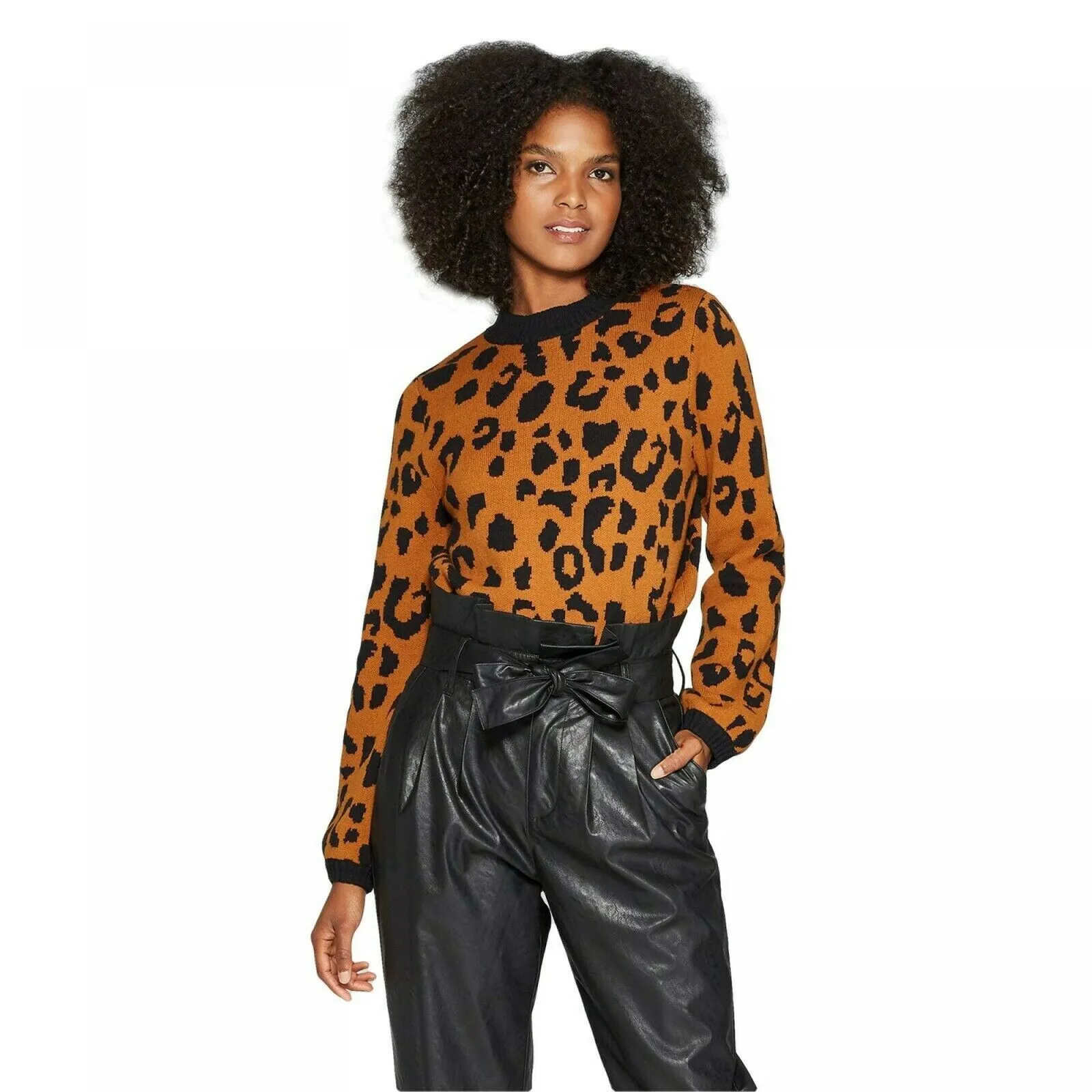 Who What Wear Women's Leopard Print Crewneck Pullover Sweater