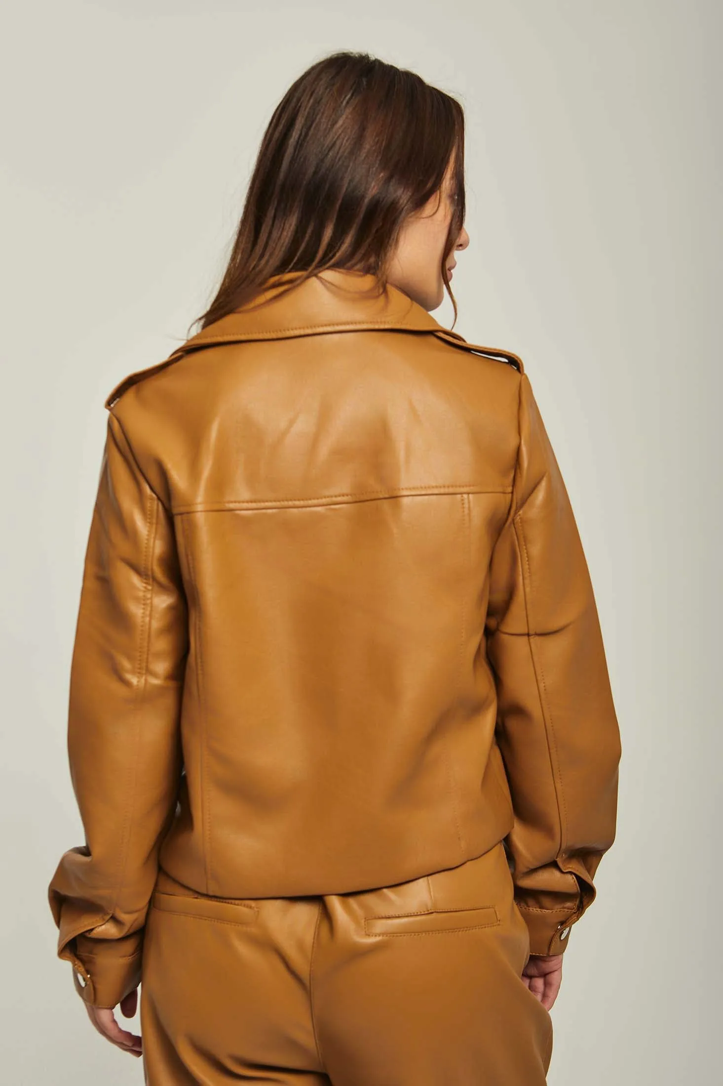 Women Jacket Leather Biker Brown